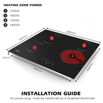 220V-240V 4 Burner Electric Cooktop Dibangun di 24 Inch Keramik Cooktop 6000W
