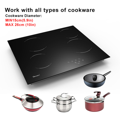Kaca Keramik Electric Hob Burner 60 Cm Dibangun-in Kompor Kaca Hitam Dengan 4 Zona Masak